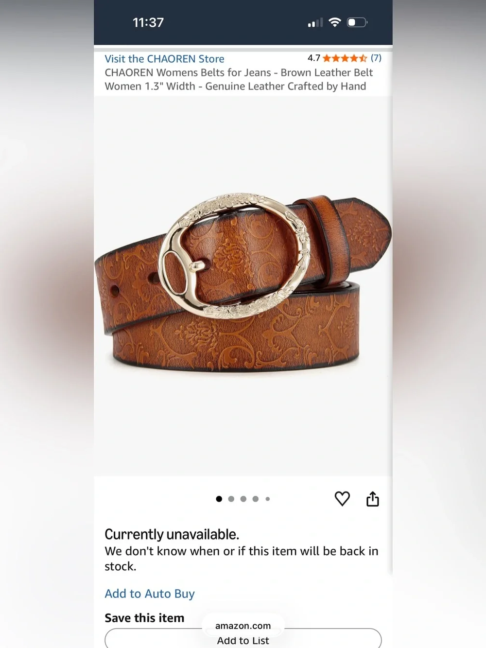 Brown Floral-Embossed Belt with Oval Buckle